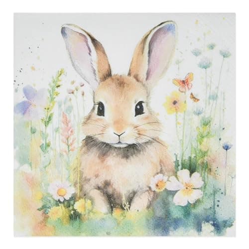 Easter Bunny Cocktail Napkins 100 Pack, 5x5 Inch Paper Napkins, Floral Rabbit Spring Party Supplies, Disposable Beverage Napkins for Table Decor