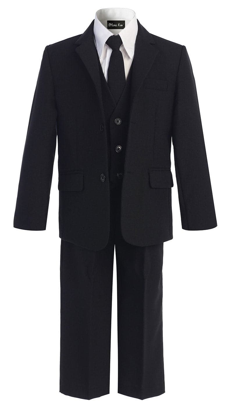 OLIVIA KOO Boys Solid 5-Piece Formal Suit Set With Matching Neck Tie,Black,16