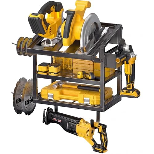 Amoowis Power Tool Organizer Wall Mount, Heavy Duty 3-Tier Metal Tool Holder for Circular Saw, Angle Grinder & Blades, Fits 7-1/4” Saws, Quick Assembly Garage Workshop Storage