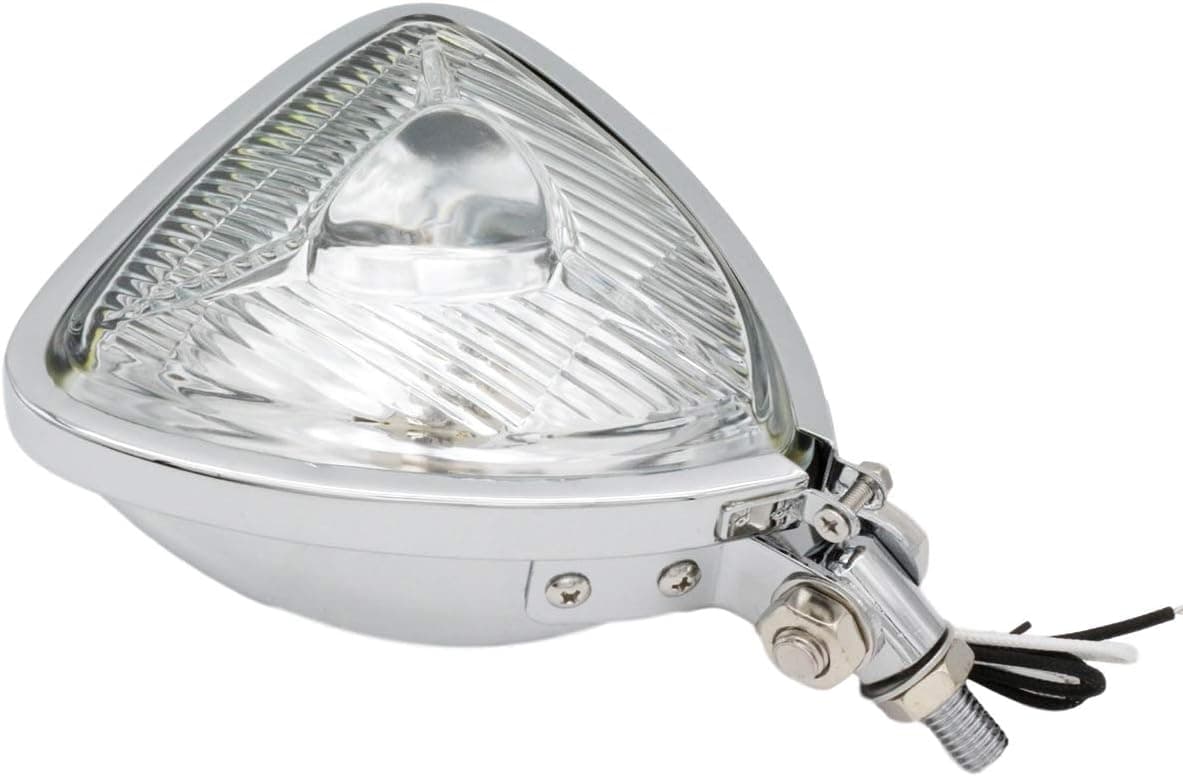 FATECIM Mini Thin Section Triangle Motorcycle Headlight - Clear Lens Chrome Light for Harley Chopper Custom