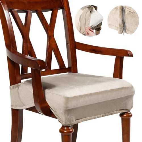 Havawish Large Velvet Dining Room Chair Seat Covers with Armrest Dining Chair Slip Covers Protectors(Taupe,1 Pcs)