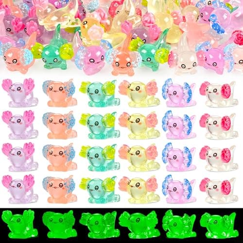 FEXIA 30pcs Mini Resin Axolotl Figurine Mini Resin Animals to Hide Tiny Small Figures Glow in the Dark Luminous Charm Ornament for DIY Craft Garden Landscape Dollhouse Potted Plants Decorations
