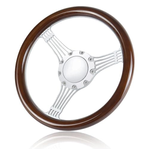QYMOPAY 9 bolt disc shaped steering wheel, 14 inch wooden steering wheel, suitable for most nine hole car wooden steering wheels