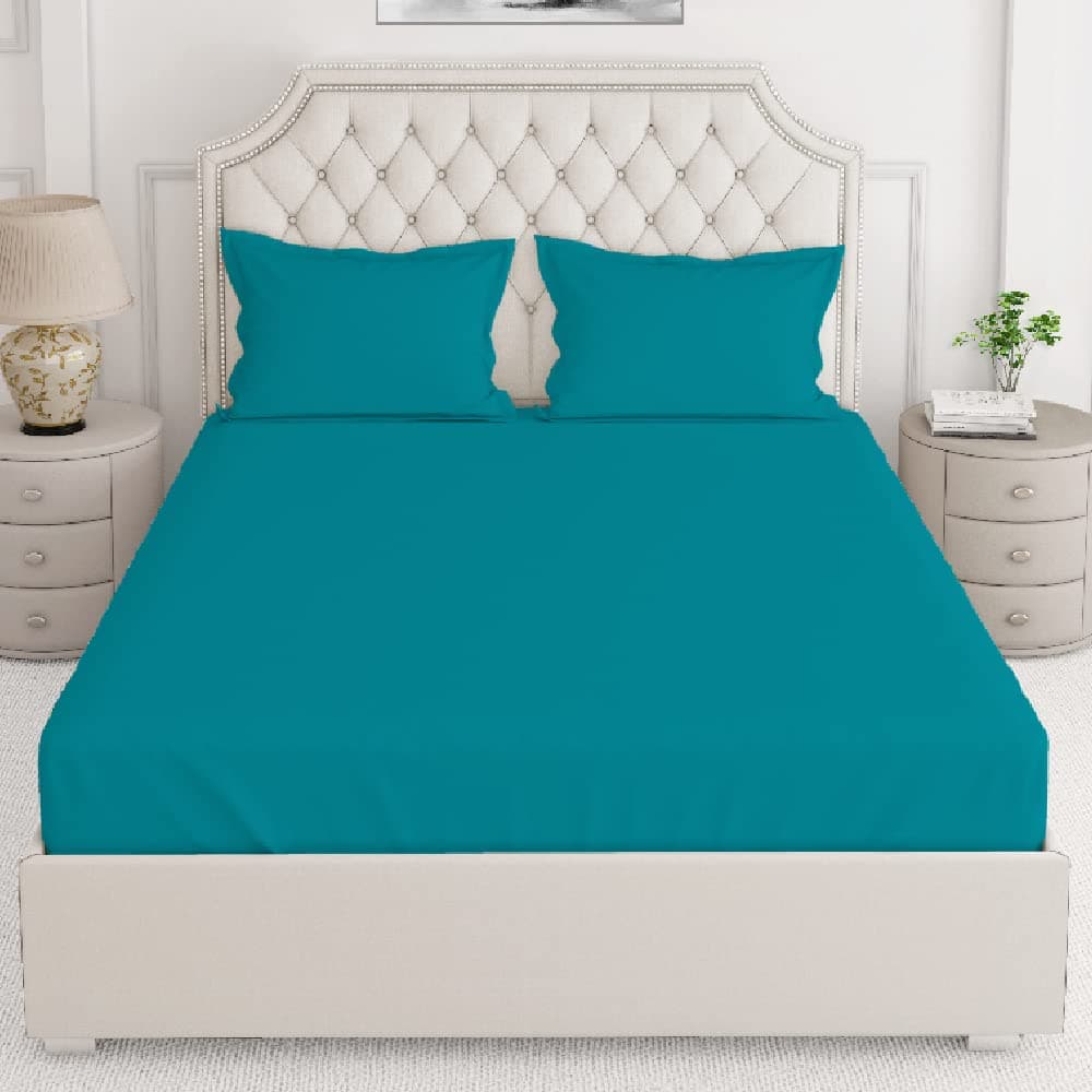 Layers Be Bold 100 Cotton Bedsheet Set for All Seasons Lightweight Moisture Absorbent Machine Washable Easy to Care Gift for Housewarming More 140 TC Queen Size TealBlue