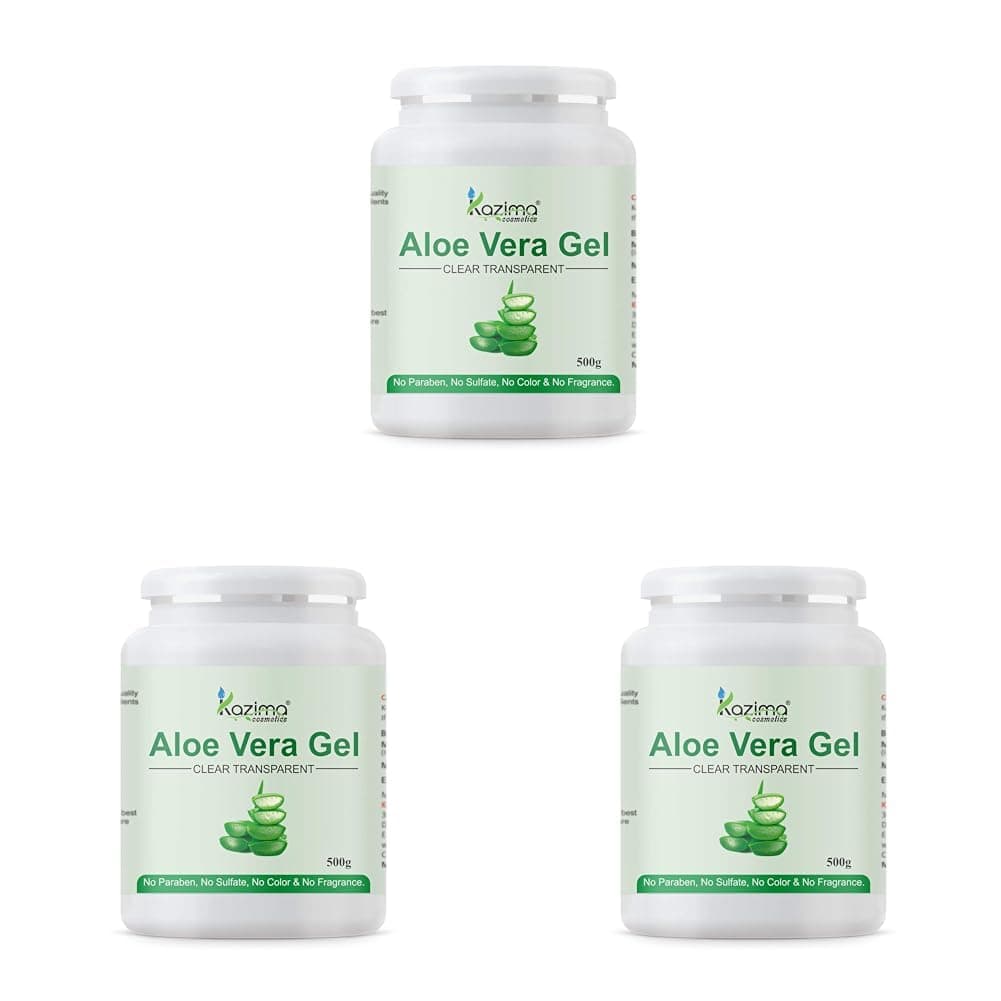 KAZIMA Aloe Vera Gel Raw 100 Pure Natural Gel Ideal for Skin Face Acne Scars Hair Care Moisturizer Dark Circles 500 Gram Pack of 3