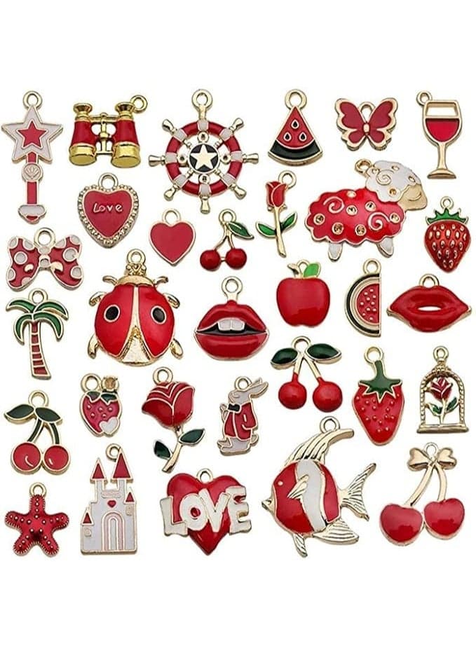 Mixed Charms Pendants 31Pcs, Charms Pendants, Charms for Jewellery Making, Red DIY Charms, for Charms Making Necklaces Bracelets Earrings Jewelry Making and Crafting
