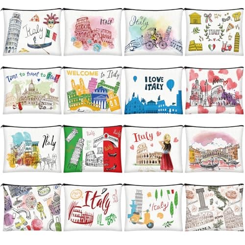 Bulyoou 16 Pcs Italy Cosmetic Bag Souvenir Gifts Makeup Bag Travel Vacation Zipper Pouch Purse for Women Birthday Trip Gifts Party Favors