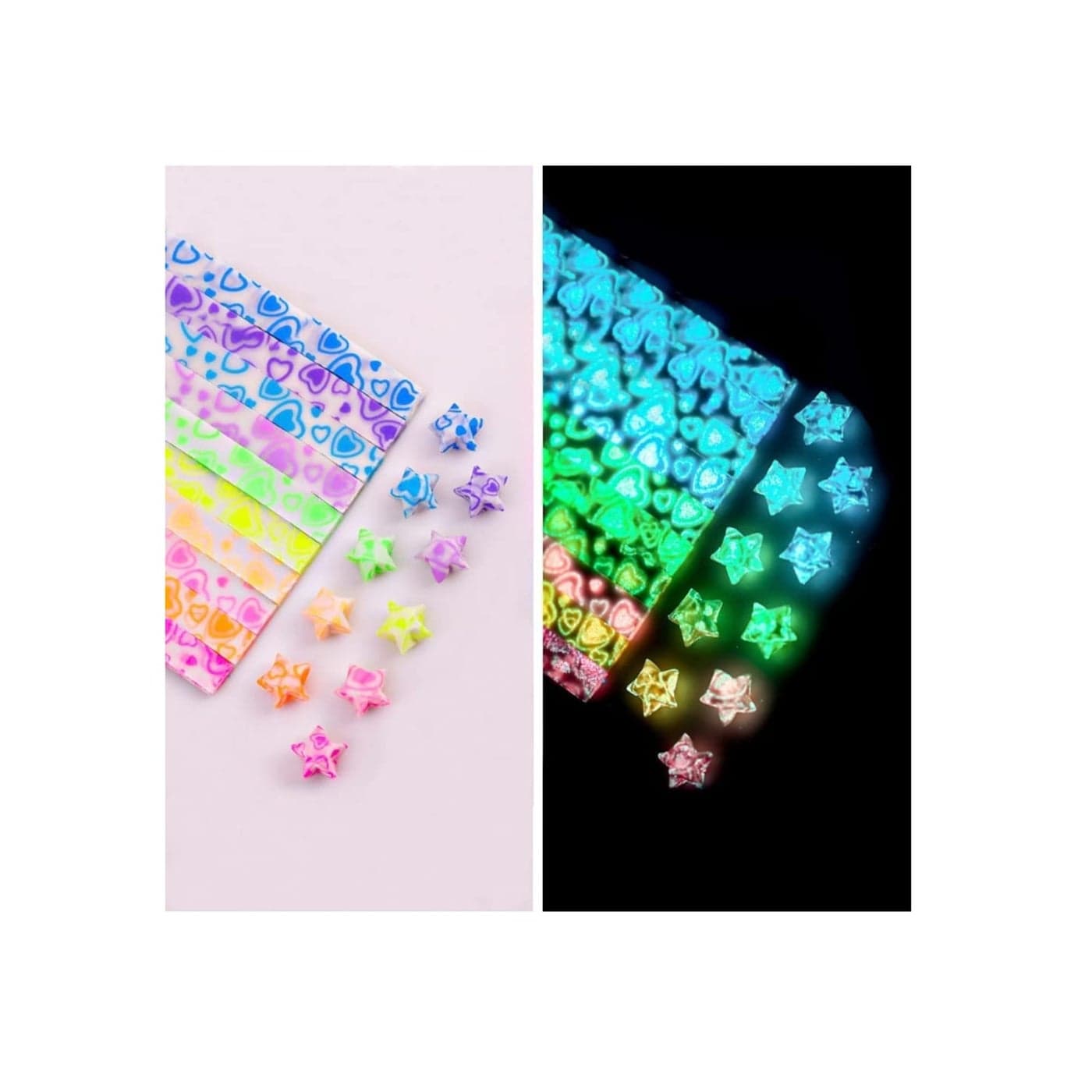 Luminous Origami Star Paper Strips, Glow in the Dark, DIY Handmade Crafts Origami Lucky Star Paper, Heart-shaped Pattern for Kids Party Favor Supplies Games Activities Gifts Decoration (210 Sheets)