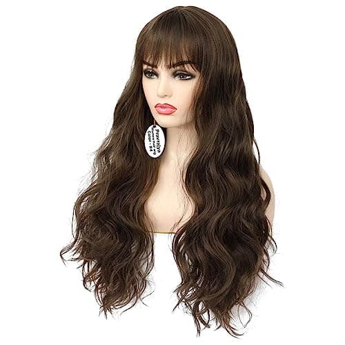 PRAVRAJYA Women Hair Wig Brown 24 Inches Long Curly Flick Wig | Washable Full Head Hair Wig for Birthday, Party, Wedding, Halloween and Cosplay