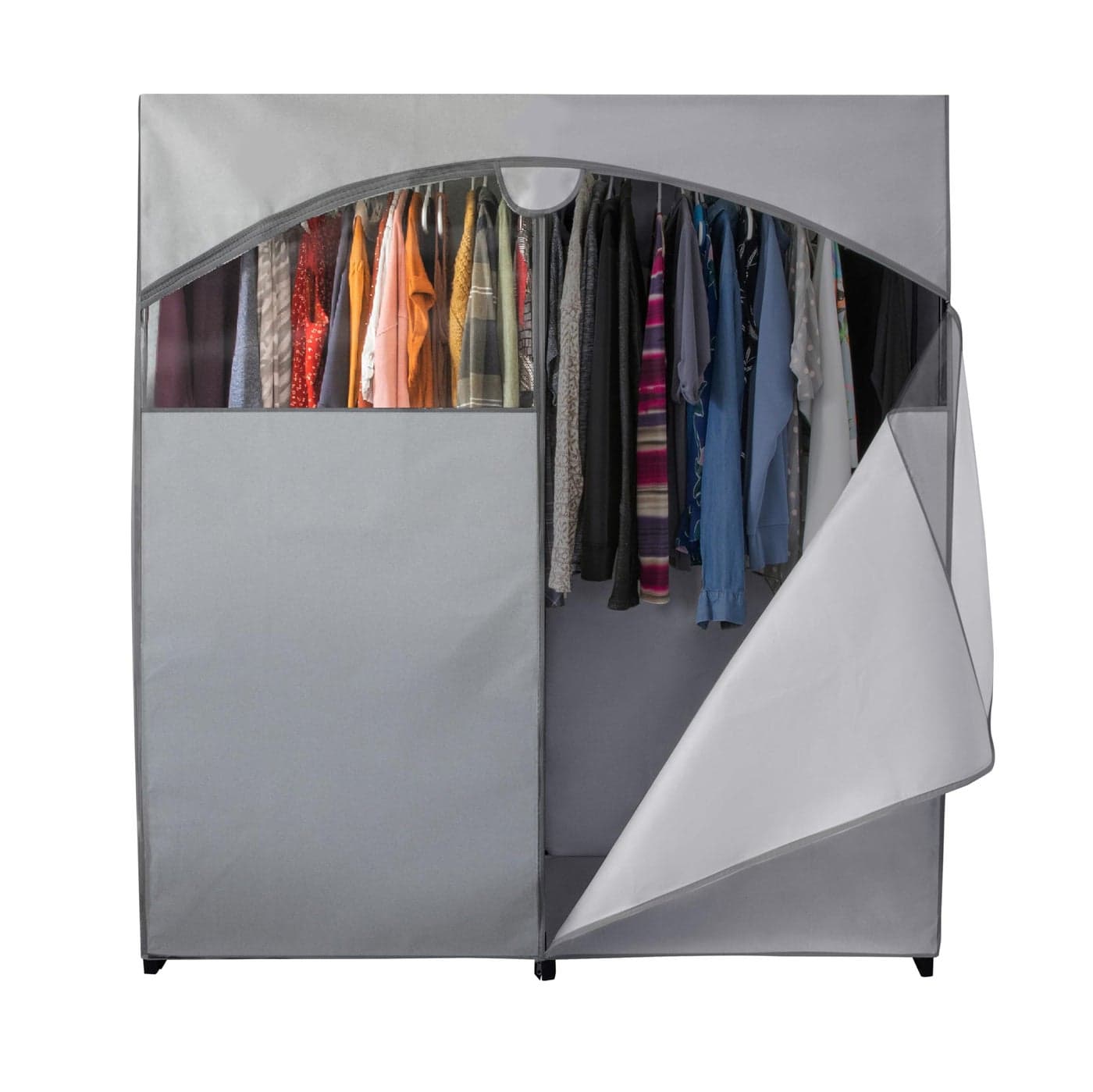 HOLDN STORAGE Portable Wardrobe Closet Large Premium Heavy Duty Metal Hanging Rod with Dark Gray Cover 50 Lb Weight Capacity Super Easy Assembly No Tools Required