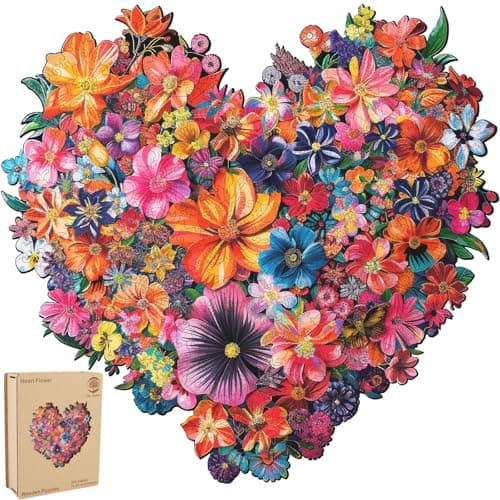 Mys Aurora Puzzles for Adults Heart Flower Wooden Puzzles 200 Pieces Unique Shaped Jigsaw Puzzles for Adults Fun Challenge Family Game 112 x 108 FSC Certified