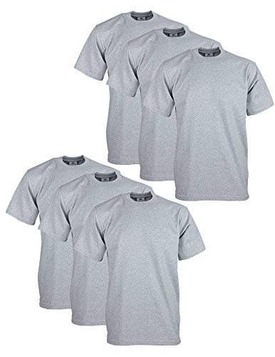Pro Club Mens 6Pack Heavyweight Cotton Short Sleeve Crew Neck TShirt Heather Gray Small