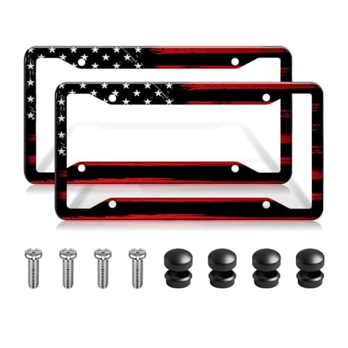 TOVIIEA American Flag License Plate Frames HolderAluminum Novelty Decorative License Plate Protector with Screws for MenWomenCar Decoration Accessories2pcsBlack Red American Flag