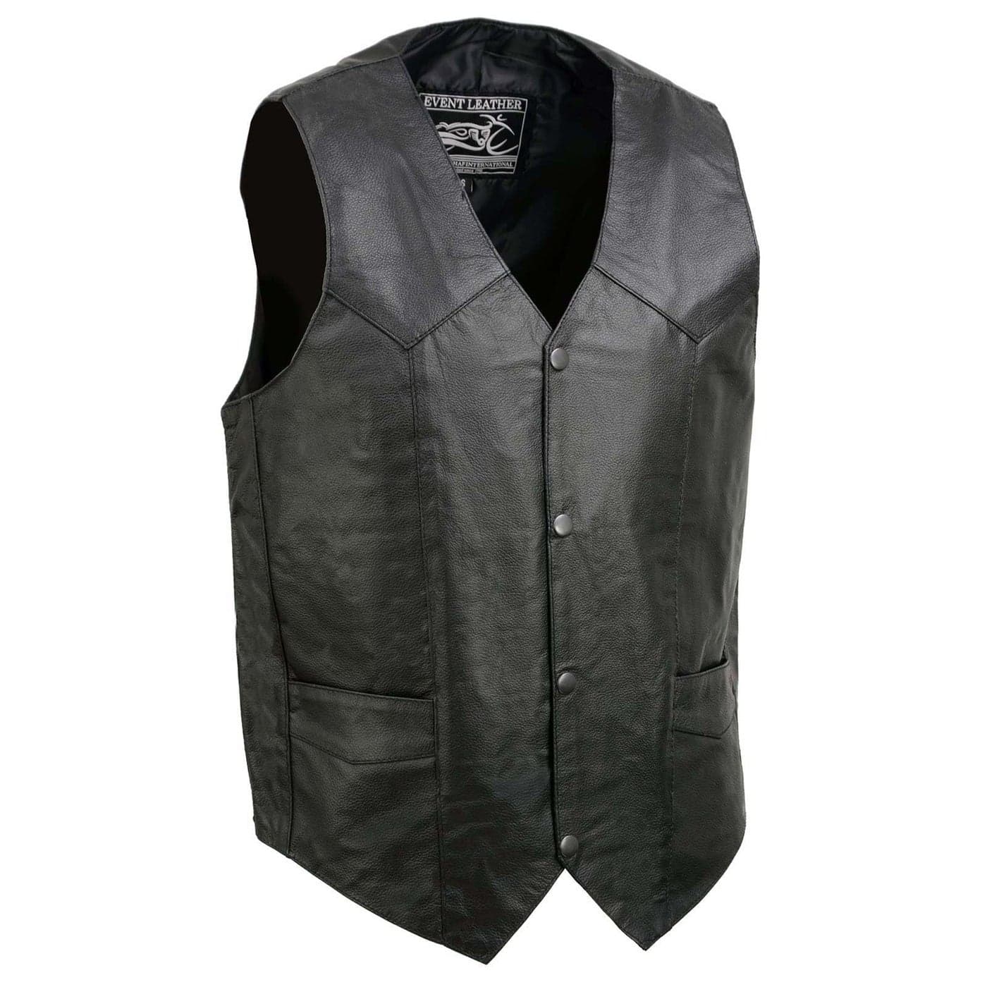 EVENT LEATHER EL1310GO Mens Classic Western Style Snap Button Black Motorcycle Riders Leather Vest Small