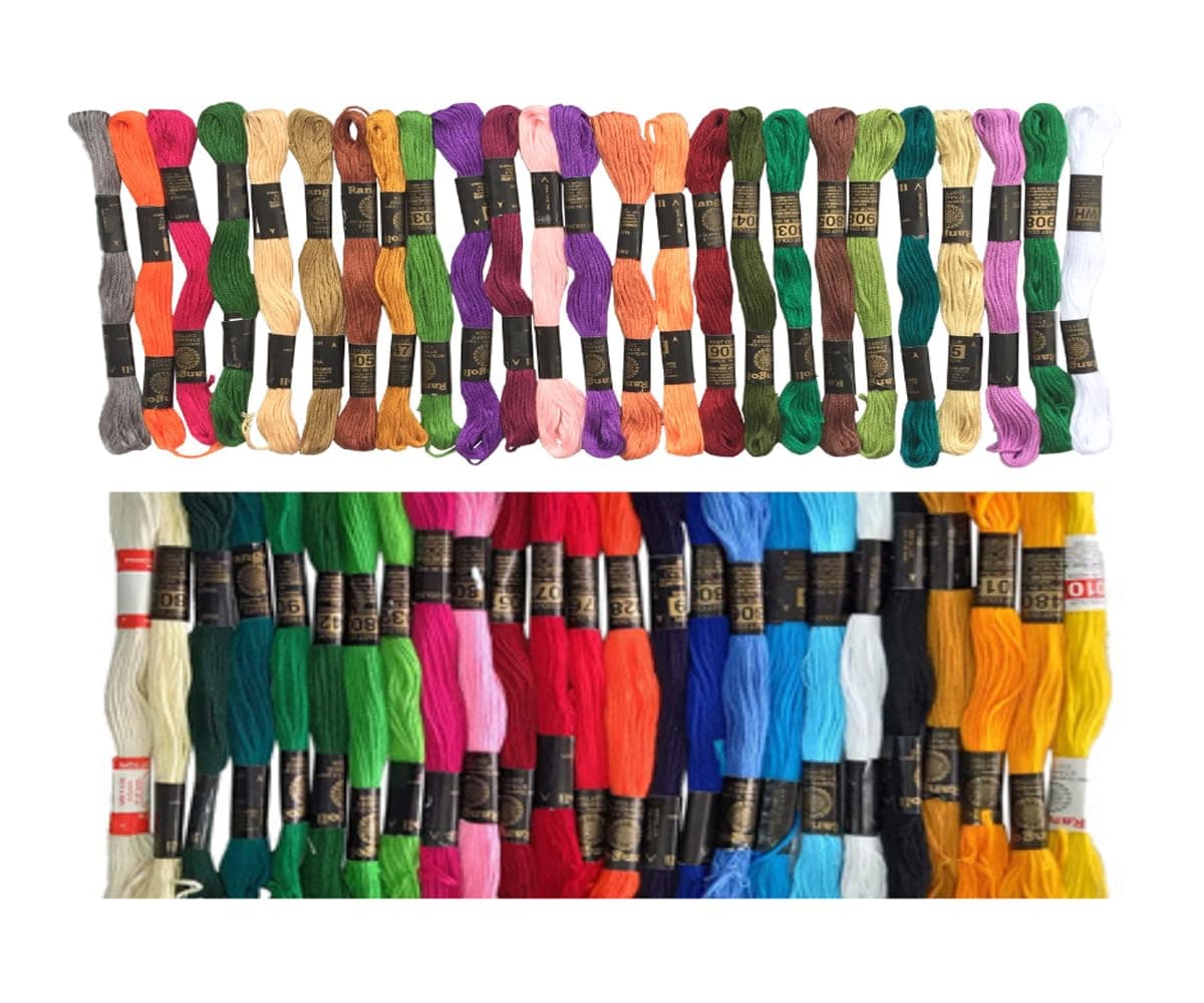 Homeistic Applience Ultimate Cross Stich Embroidery Thread Set: Premium Stranded Cotton Threads For Hand Embroidery & Craft. (1St + 5Th Multicolors Combo,Pack Of 50),400 Gram