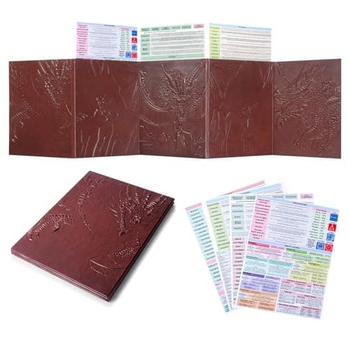 Famard DND DM Screen 5e with 5 Panels, 3D Embossed Faux Leather Dungeon Master Screen with Clear GM Pockets, Dungeons and Dragons Accessories for DND Lovers