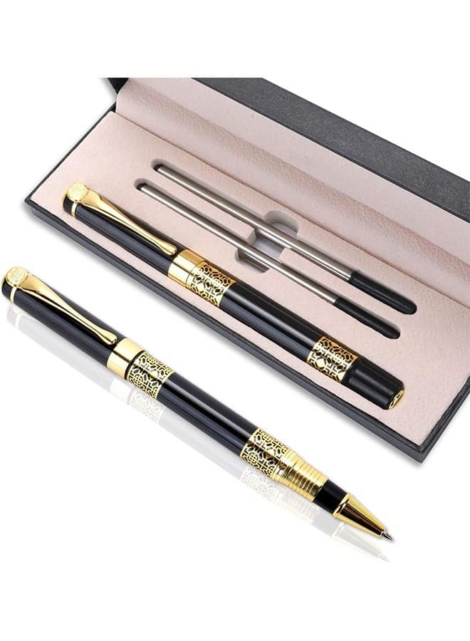 Luxury Signature Pen, 0.5mm Business Metal Signature Pen with 2 Refills Black Ink Pen Smooth Writing Fancy Signature Pen Gift for Men Women Signature Executive(Black)