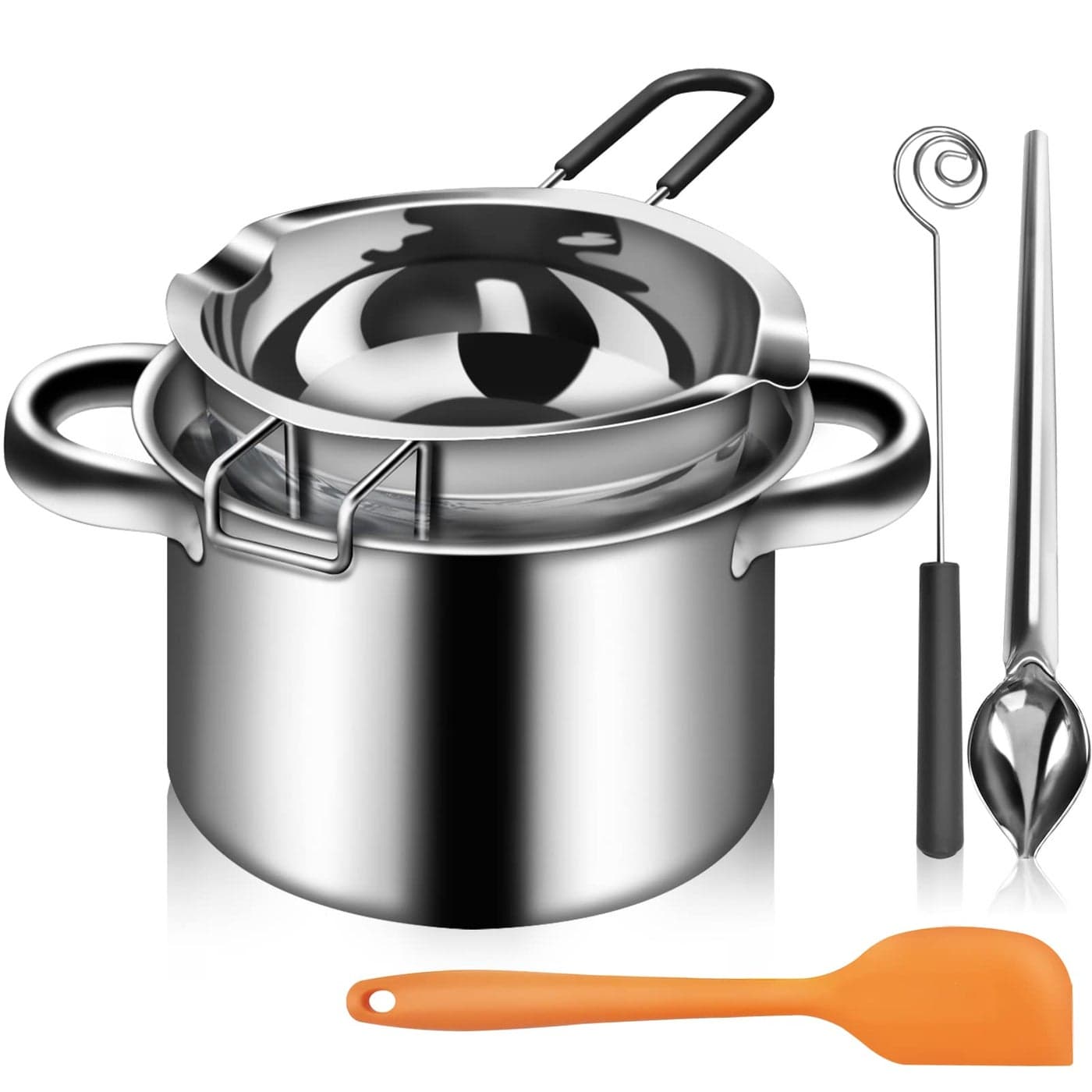 Artcome 5pcs Double Boiler Melting Pot Set 600ML06QT Chocolate Melting Pot 1600ML17QT Stainless Steel Pot Decorating Spoons Silicone Spatula and Dipping Tool for Melting Chocolate Candy Wax