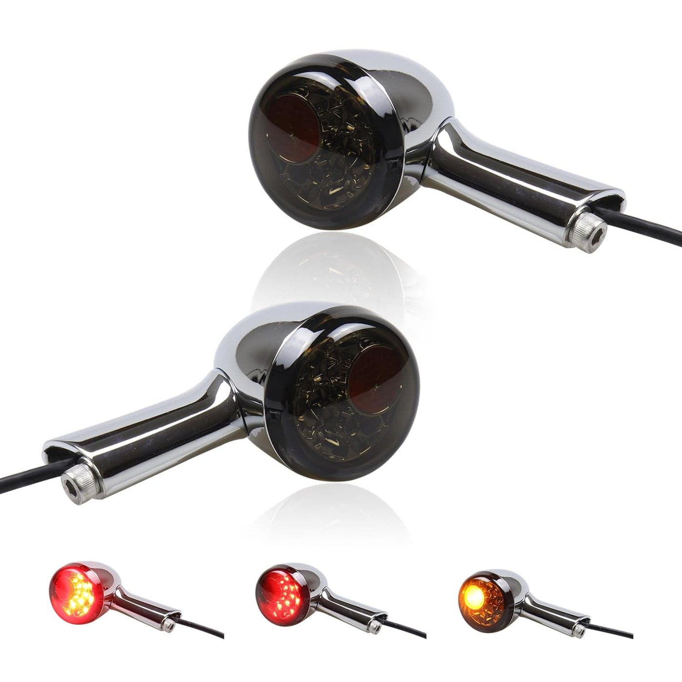 MotoParAcc Chrome Bullet Rear LED Turn Signals Motorcycle Brake Taillights 12V Tail Lights Compatible with Halrey Sportster 1200 883 Softail Fatboy 19902024