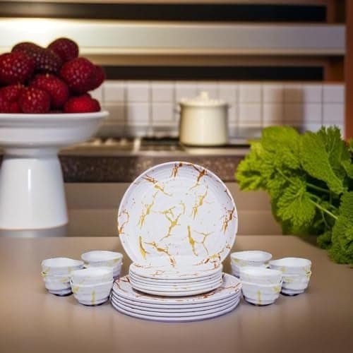 Swift International Elegant, Unabreakable & Stainless (White Gold) Melamine Dinner Set of 24