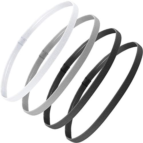 Bememo 4 Pieces Thick Non-Slip Elastic Sport Headbands Hair Headbands for Women and Men (Black, Gray, White)