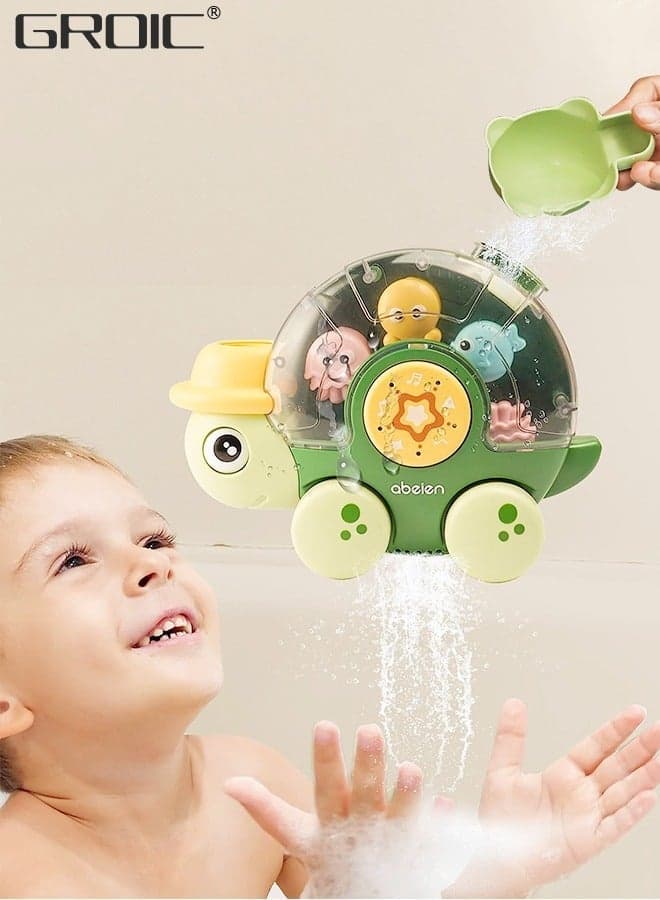 Turtle Bath Toys for Toddlers, New Born Bathtub Water Toy Interactive Multicolored Infant Bathroom Shower with Rotatable Waterwheel Eyes, Baby and Car
