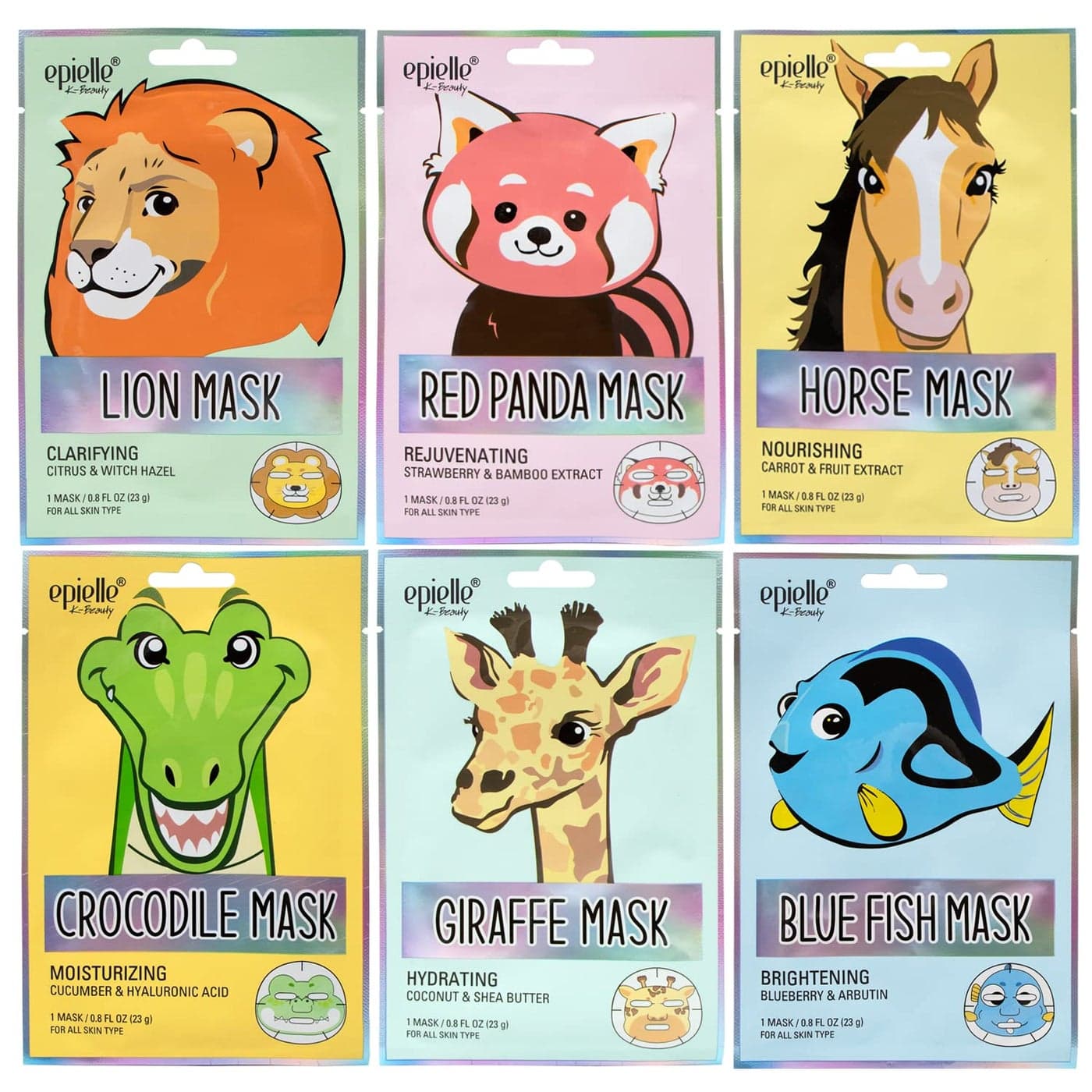 Epielle Character Sheet Masks | Animal Spa Mask Korean Beauty Mask -For All Skin Types, Kids Face mask, Birthday Party Gift, Girls Night, Spa Day, Spa Night (6 pack)
