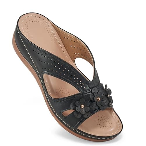 Ecetana Sandals for Women Wedge Shoes: Slip On Dressy Summer Comfortable Slides Sandals Lightweight Memory Foam Platform Shoes