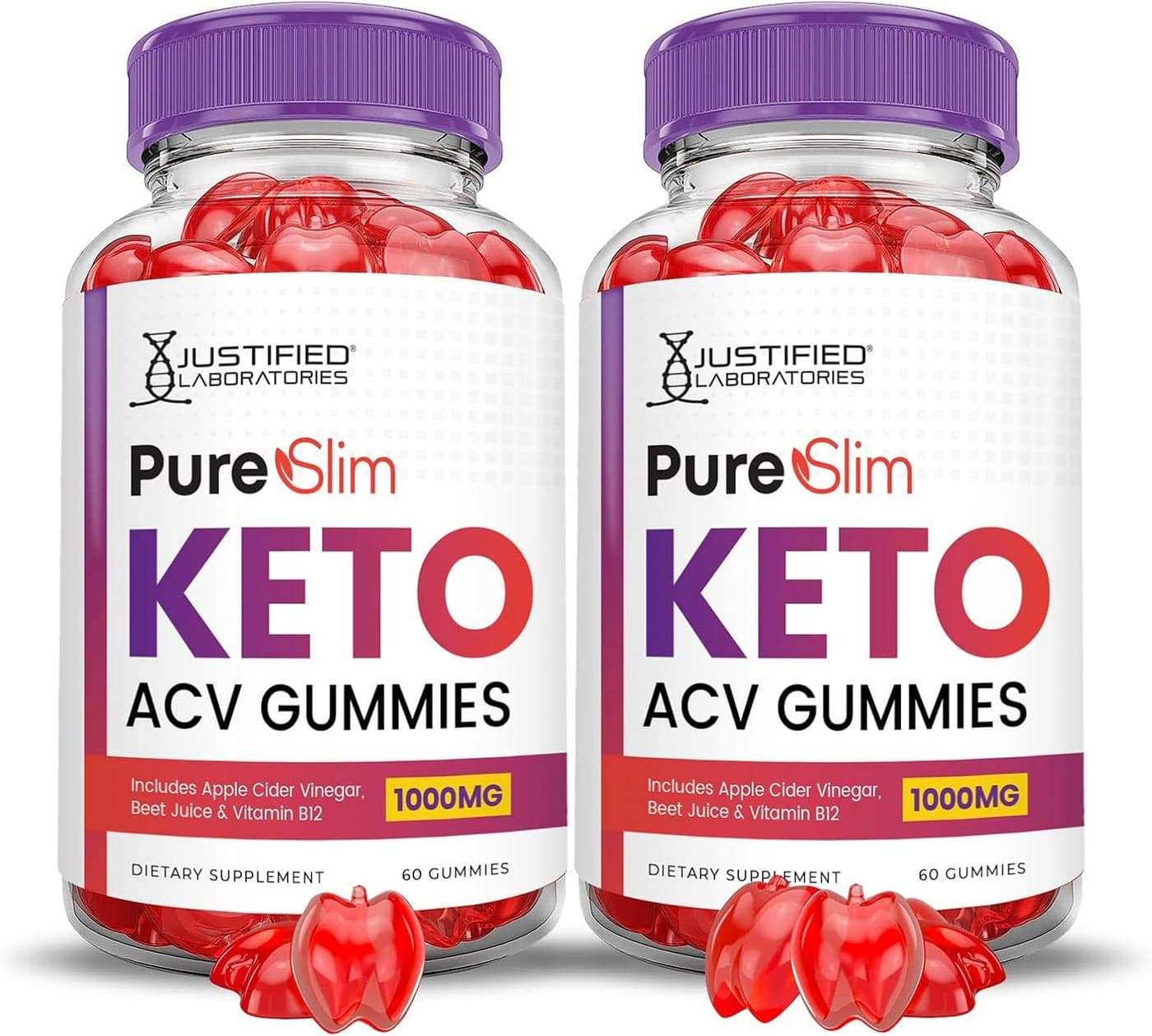 Justified Laboratories 2 Pack Pure Slim Keto ACV Gummies Advanced Formula 1000MG PureSlim Keto Gummies Apple Cider Vinegar Formulated with Pomegranate Beet Juice Powder B12 Vegan Non GMO 120 Gummys