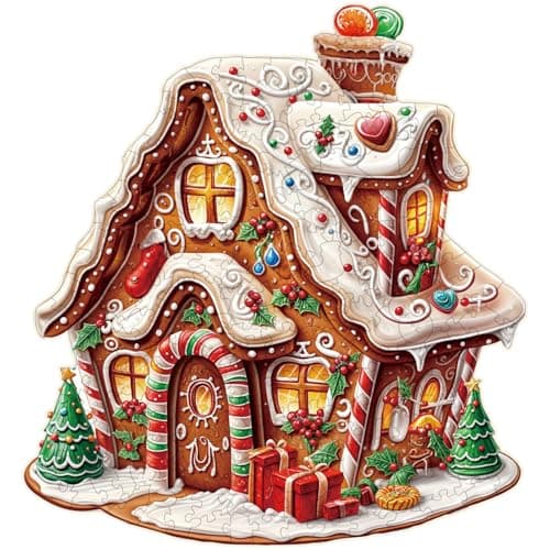 Wooden Puzzles for Adults Christmas Gingerbread House Puzzle Unique Wood Jigsaw Puzzle for Adults Wood Puzzles Adult Gift for Family Wall Art Home Decor 270pcs 134 124in L