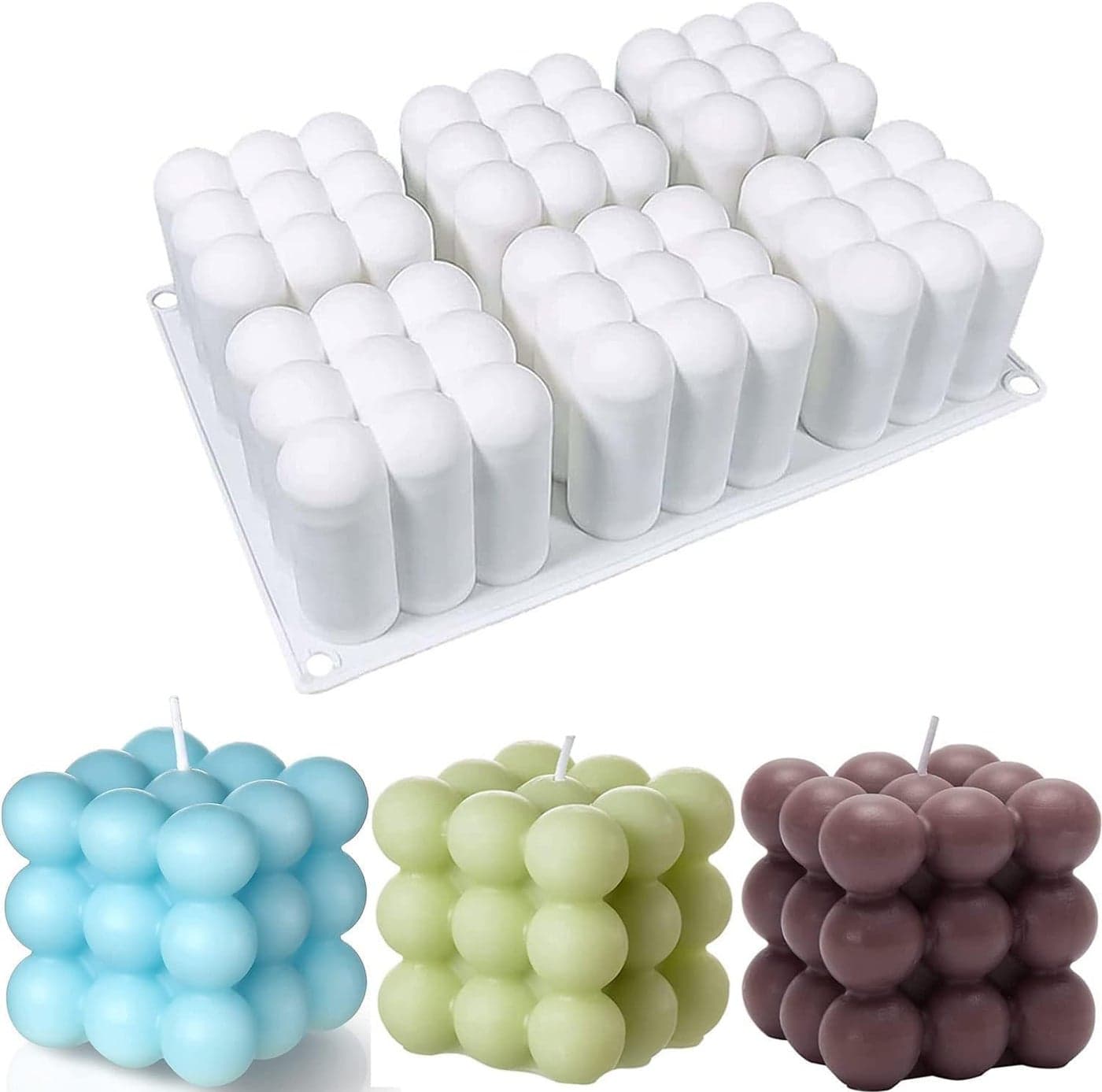 MoldBerry White Silicone 6 Slots Bubble Cube Entremet Candle Mould|Bubble Candle Mold for Making Candles, Wax Melts, Jelly, Chocolate Mousse - Pack of 1