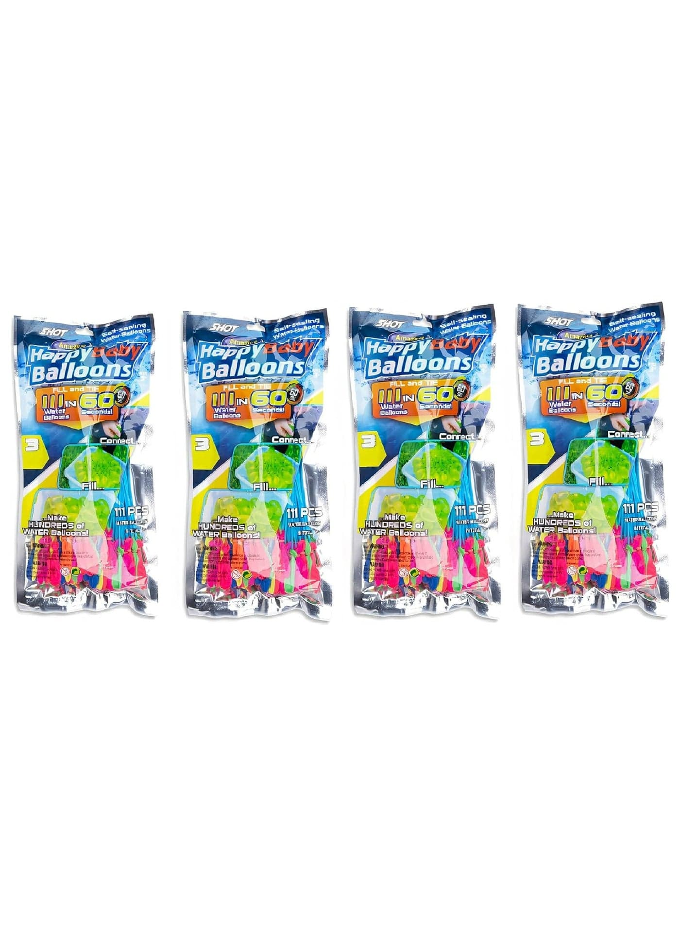 Happy Baby 4 Pack of Self-Sealing Water Balloons (444 Water Balloons) Instant Balloons Easy Quick Fill Balloons with in 60 Second Splash Fun Rapid-Filling for Kids Party