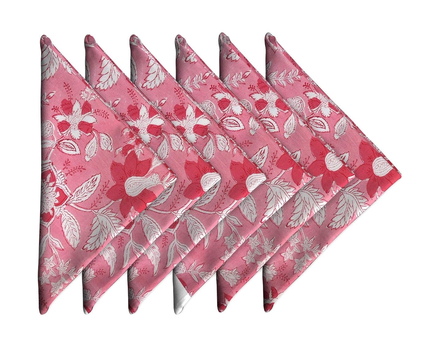 AVKA Studio Cotton Dinner Napkins 18x18 inches Washable Cloth Napkins Set of 6 Everyday Use or Dinner Party and Events Pink Lighweight Indian Block Printed Fabric