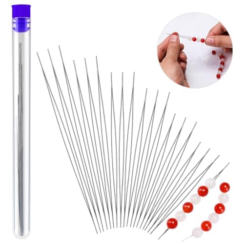 18 Pcs collapsible Big Eye Seed Beads Needles Set with Bottle