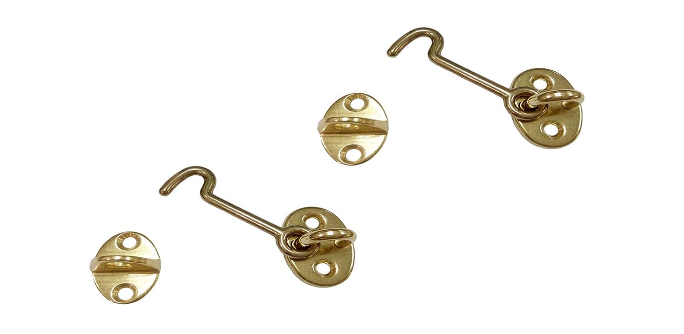 QCAA Forged Brass Cabin Hook Latch Eye 3 Vibrated Brass 2 Pack Made in Taiwan