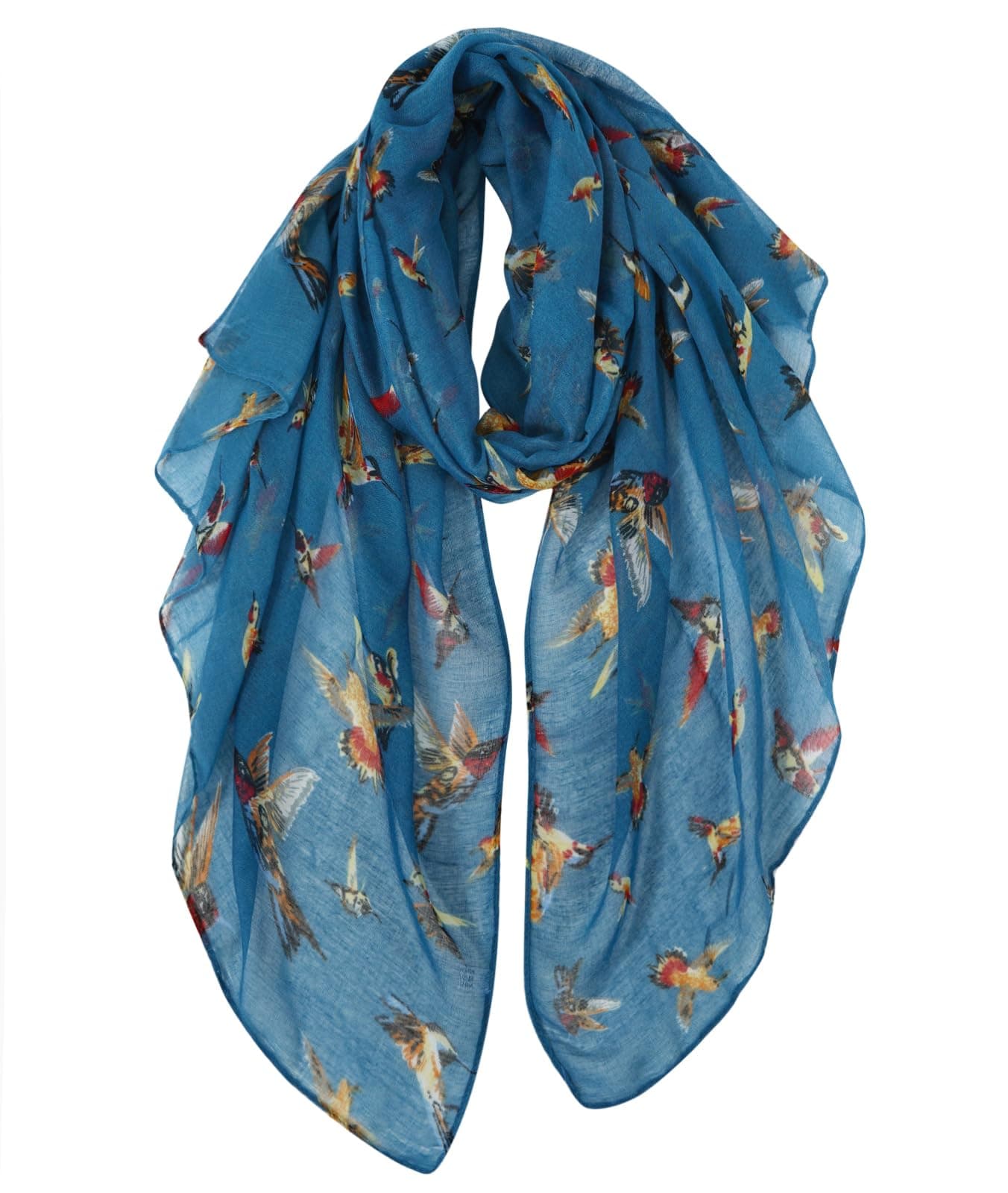 GERINLY Hummingbird Scarf for Women Light Neck Wrap Big Shawl for Bird Lover Gifts Cloth Scarves for Winter (DenimBlue)