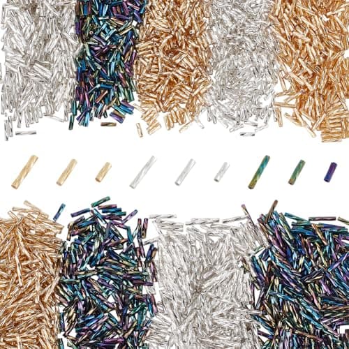 PH PandaHall 1998Pcs 9 Style Glass Bugle Beads 6912mm Long Tube Seed Bead Loose Spacer Bead for Earring Bracelet Neckalce Jewelry DIY Craft Making Hole 05mm