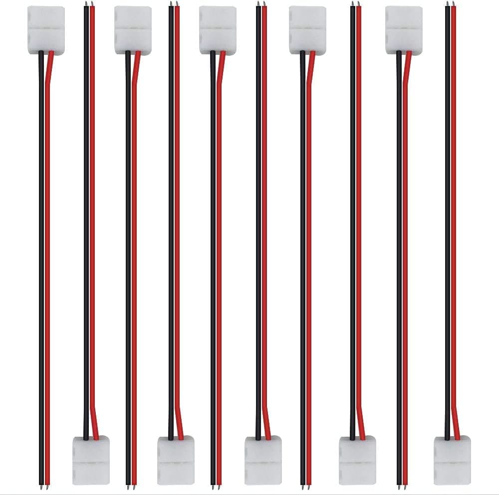 LightingWill 10pcsPack Strip Wire Solderless Snap Down 2Conductor LED Strip Connector for 10mm Wide 5050 5630 Single Color Flex LED Strips