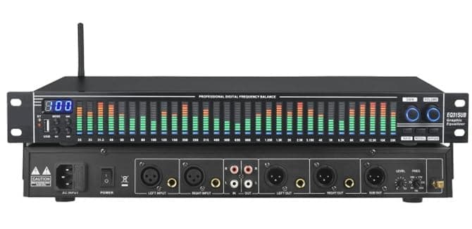 kh Professional 31-Band Digital Audio Equalizer Rack Mount Stereo Graphic EQ with Real-Time Frequency Display Noise Reduction Spectrum Analyzer Studio & Live Sound Audio Processor