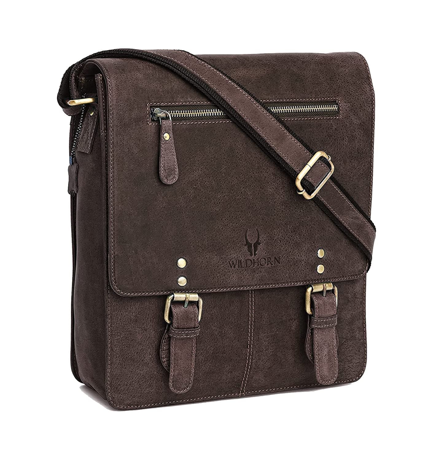WildHorn Women Genuine Leather Sling Messenger Bag | Stylish, Functional & Spacious | Buckle Closure | Adjustable Strap | 1-Year Warranty, Brown