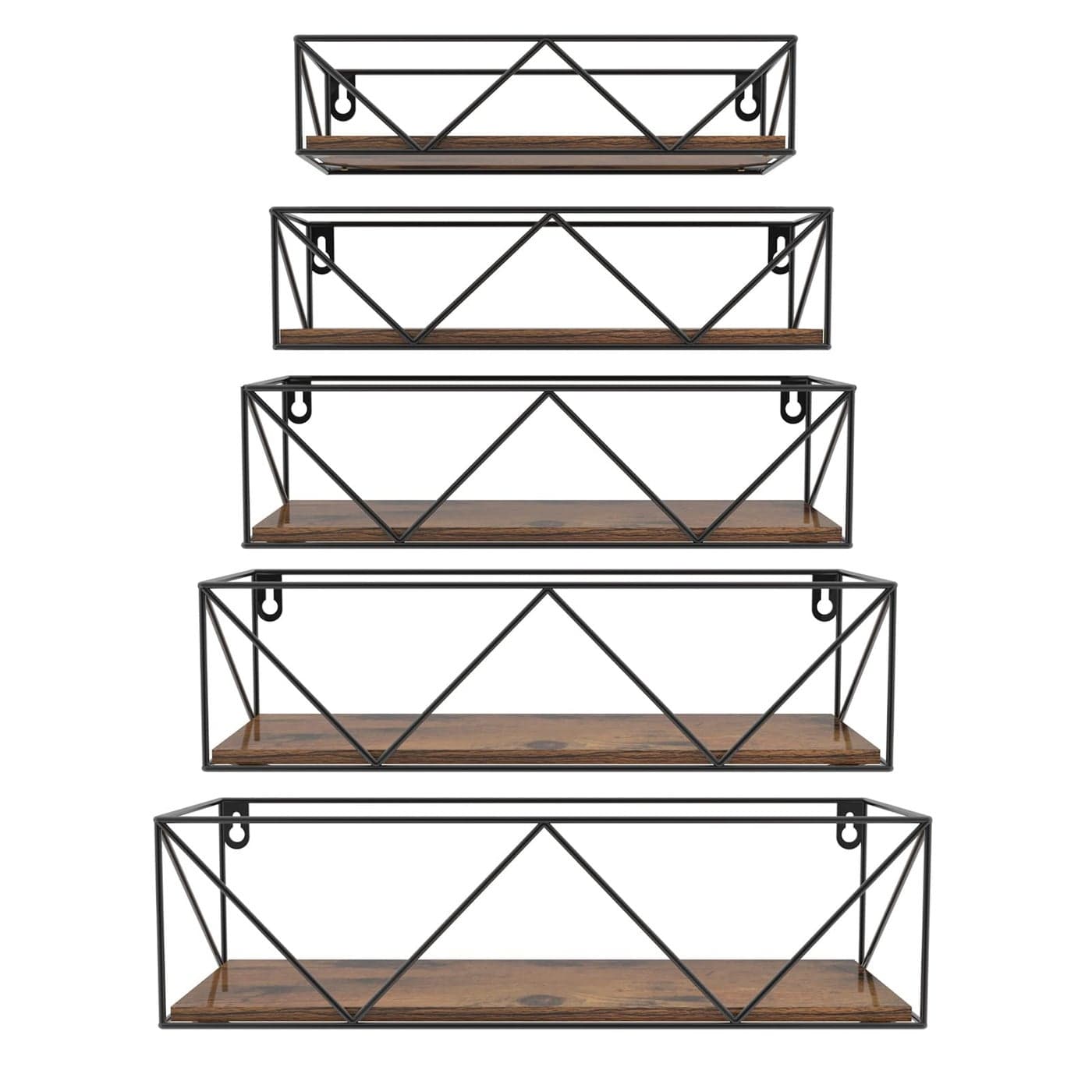 HORLIMER Wooden Shelves for Wall Set of 5 Floating Wall Shelf with Bars Rustic Wall mounted Shelves for Bedroom Kitchen Bathroom Living Room