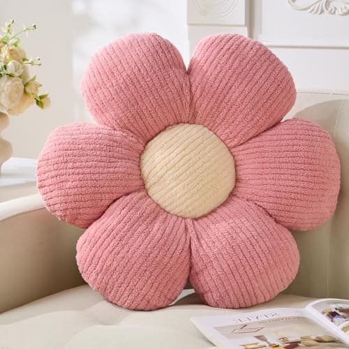 Vdoioe Flower Pillow, Pink Throw Pillow Daisy Decorative Pillow Cushion 15.75" Pink Home Decorative Pillows for Bed, Sofa, Couch