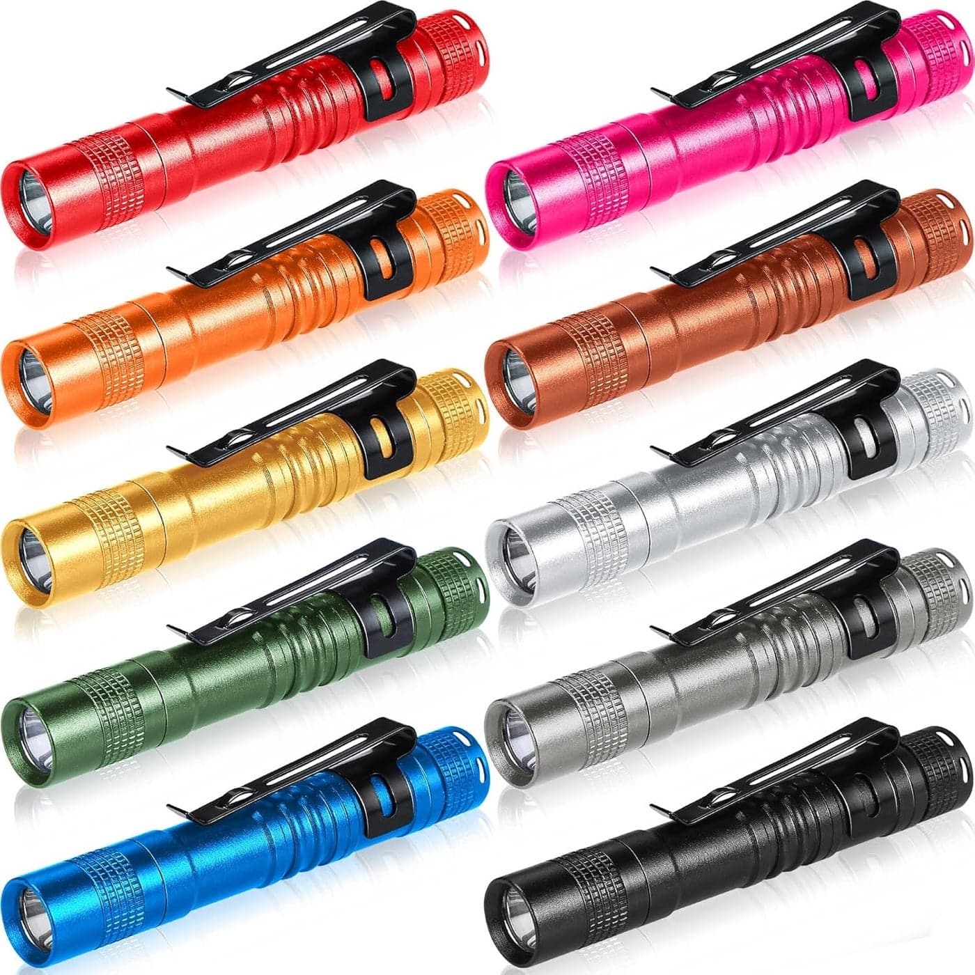 Hortsun 10 Pcs LED Pen Flashlight with Pocket Small Flashlight Bulk Mini Flashlight with Clip for Outdoor Valentines Gift for Men354 InchFresh Color