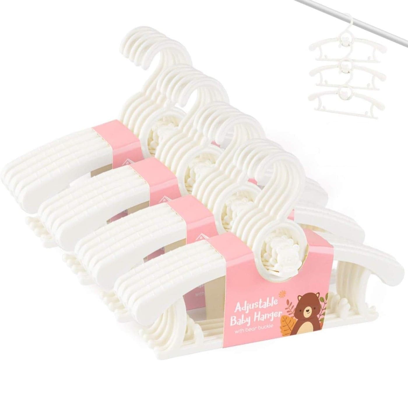 HGYZE Baby Hangers for Closet 20pcs White Kids Clothes Hanger Plastic 1114 Adjustable Bulk Perchas for Newborn NonSlip Children Outfit Bear Hanger for Girl Boy Toddler Infant Nursery Clothing