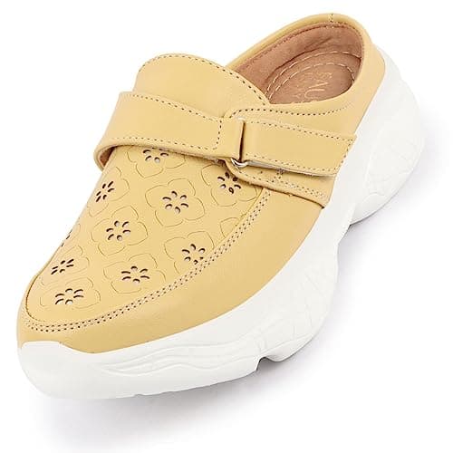 FAUSTO FST 1345 YELLOW-38 Women's Yellow Laser Cut Floral Hook and Loop Back Open Slip On Mules Shoes (5 UK)