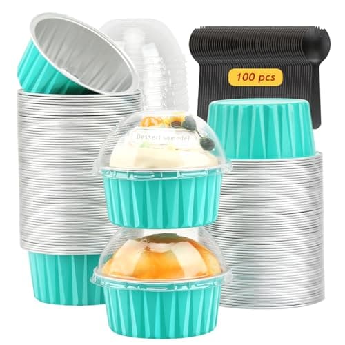 Cupcake Pans With Dome Lids 100 PackLNYZQUS 5oz Mini Aluminum Baking Cups Muffin TinDisposable Ramekins Cake Containers Holders Cyan Blue Round125