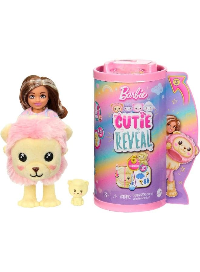 Barbie Cutie Reveal Cozy Cute Tees Series Chelsea Doll & Accessories, Plush Lion, Brunette Small Doll