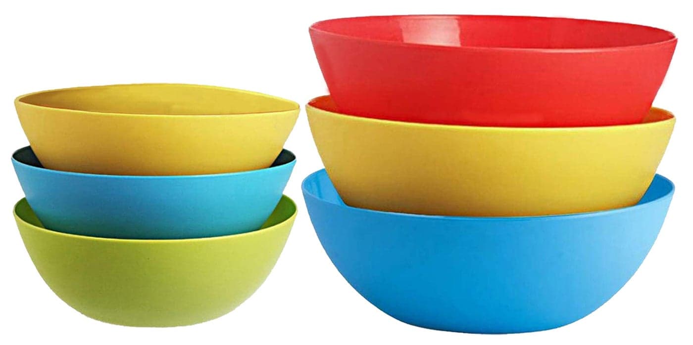 Kuber Industries (Set of 6) Plastic Cereal Bowls for Breakfast - Solid Microwave Safe Bowls for Oats | Maggie | Food | Snacks | Rice | Eating and Mixing in Kitchen (1000ml and 500ml) (Color May Vary)