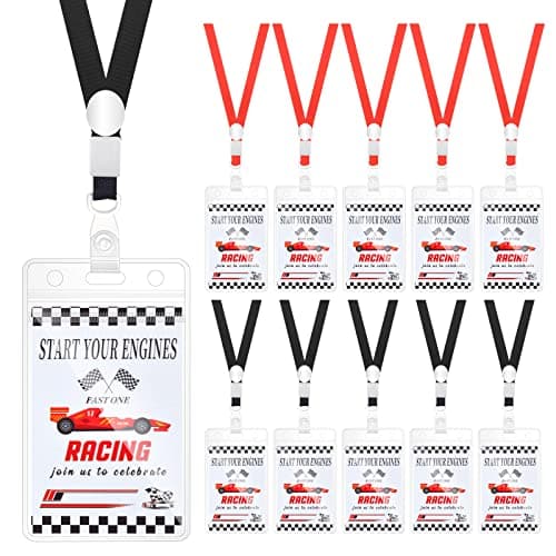 DLUGOPIS 10 Pcs Race Party Tickets with Lanyards Invitations Race Car Birthday Party Supplies Racing Theme Favors Gamer Vip Pass Accessories for Race