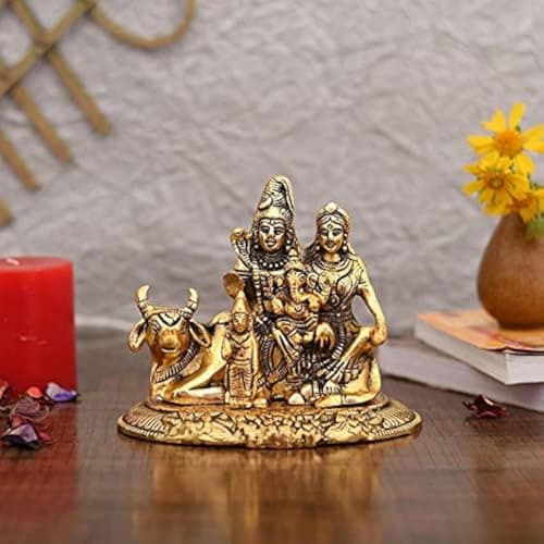Collectible India Handcrafted Shiva Parvati Ganesh Idol Shiv Parivar Murti Statue Sculpture - Lord Shiva Idols Family Sitting On Nandi Showpiece Figurine for Home Office Temple Mandir Decoration Gift
